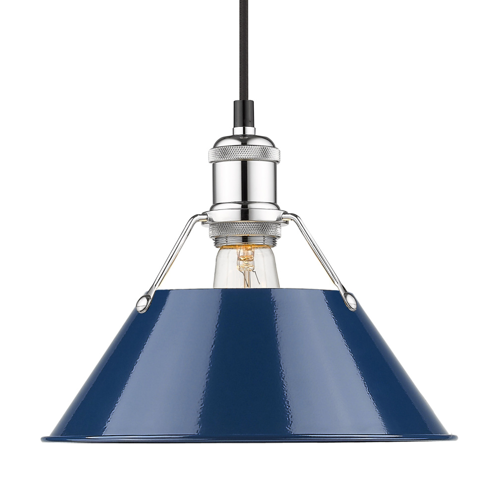 Yep by Golden Lighting Orwell 1-light 10in Pendant in Chrome and Navy Blue shade